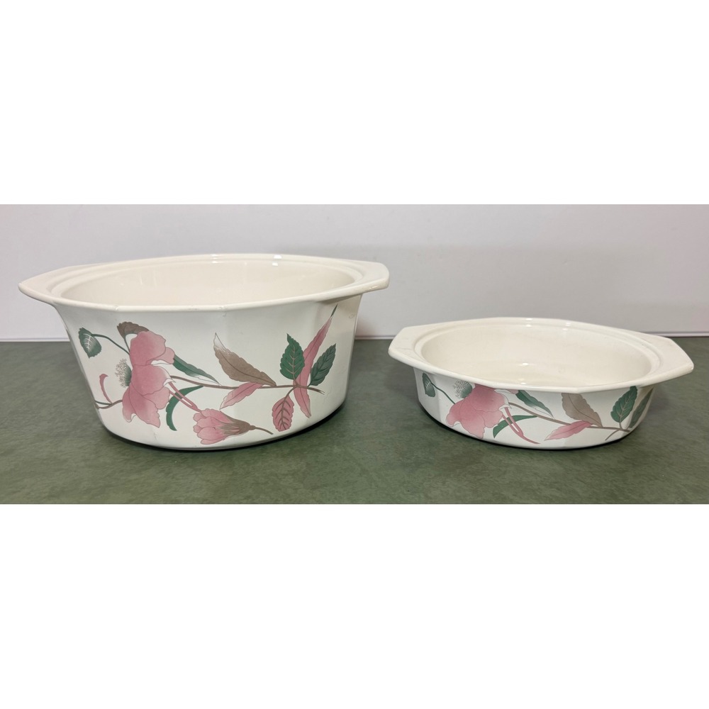 Mikasa Fire & Ice Silk Flowers AA009 Casserole Dish Set 2pc Pink Floral Japan